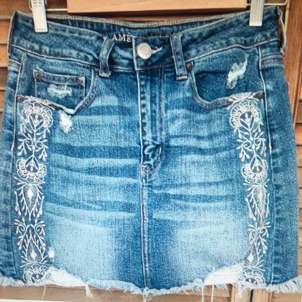 Embroidered Denim Mini Skirt